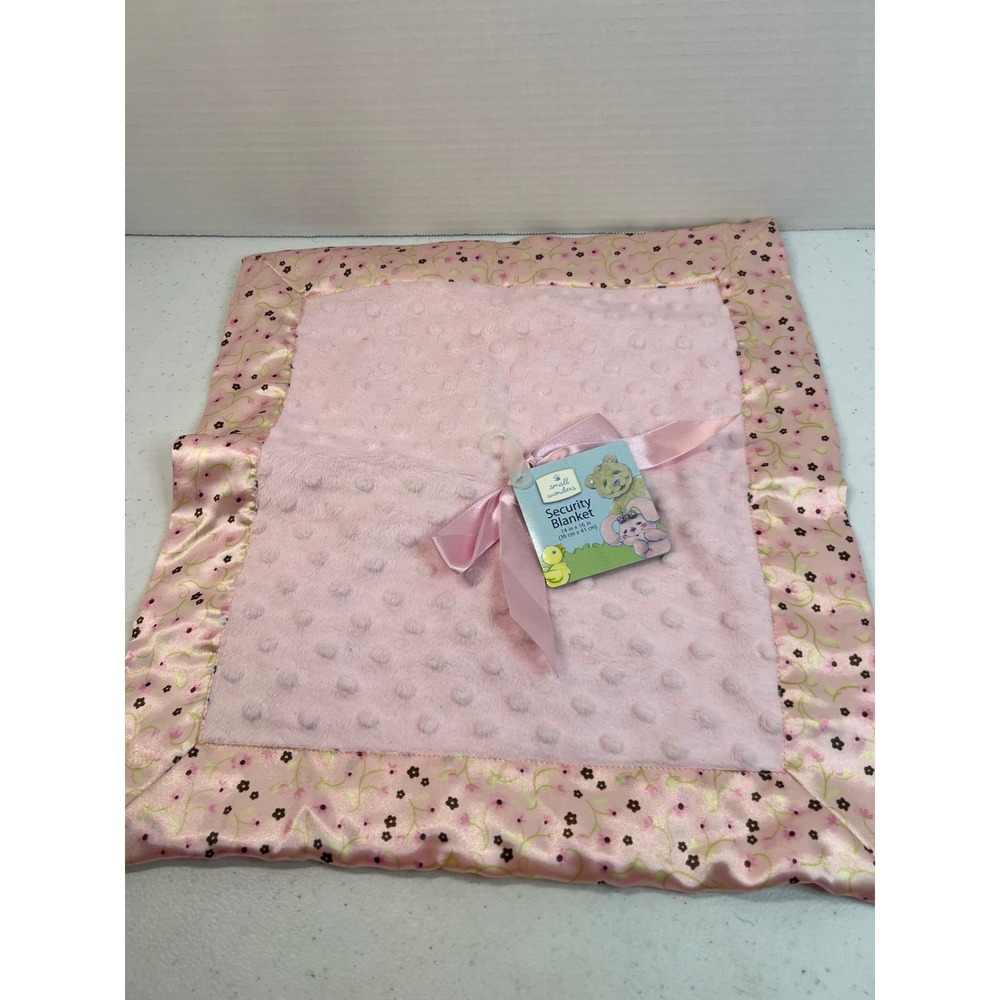 Small Wonders Pink Minky Dot Satin Floral Baby Security Blanket Lovey 14x16 NEW